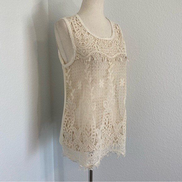 NWOT Blu Pepper Ivory Lace Crochet Floral Sleeveless Key Hole Cut Out Size M - Picture 4 of 12